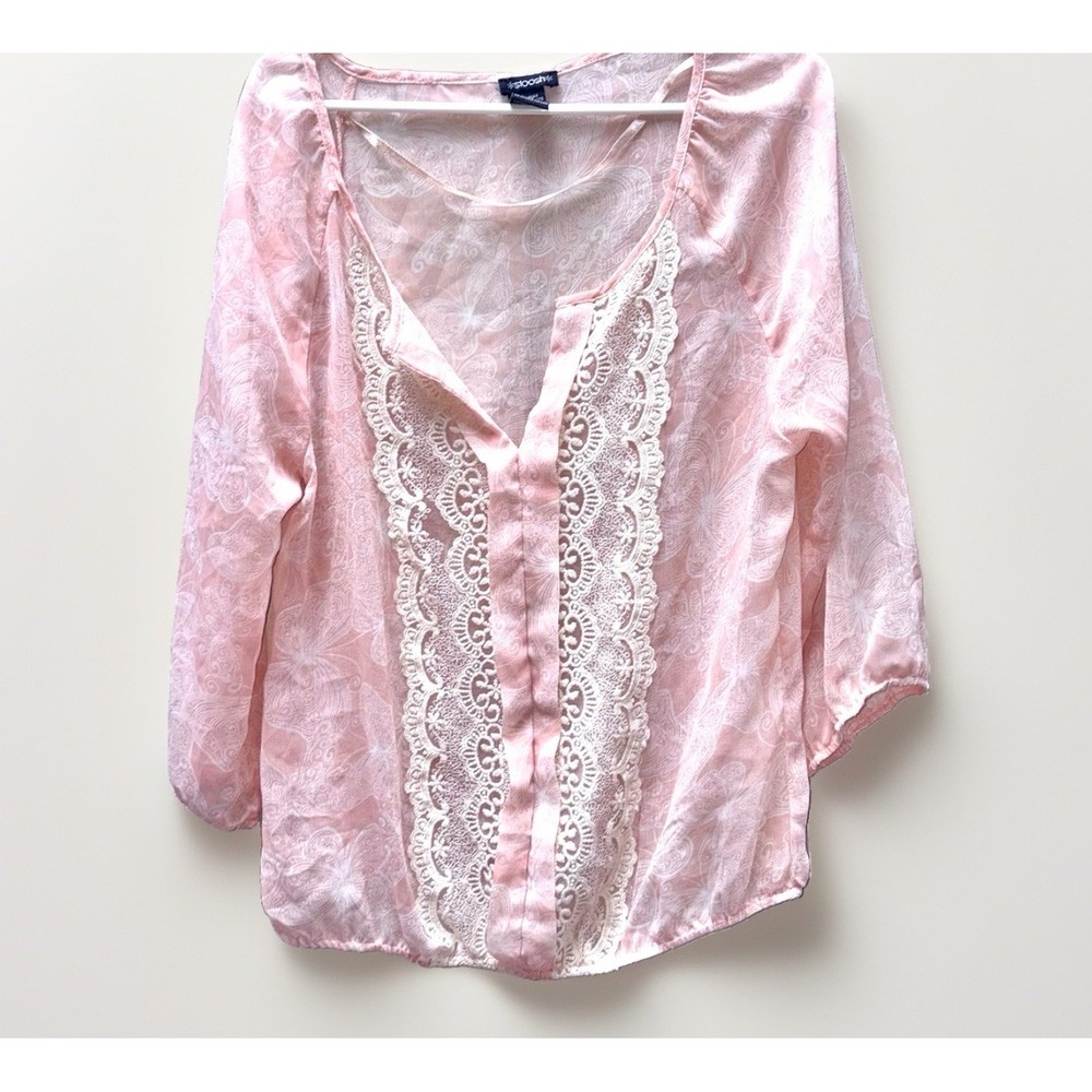Women's M Sheer Bohemian Coastal Cowgirl Cottagecore Lace Butterfly Blouse